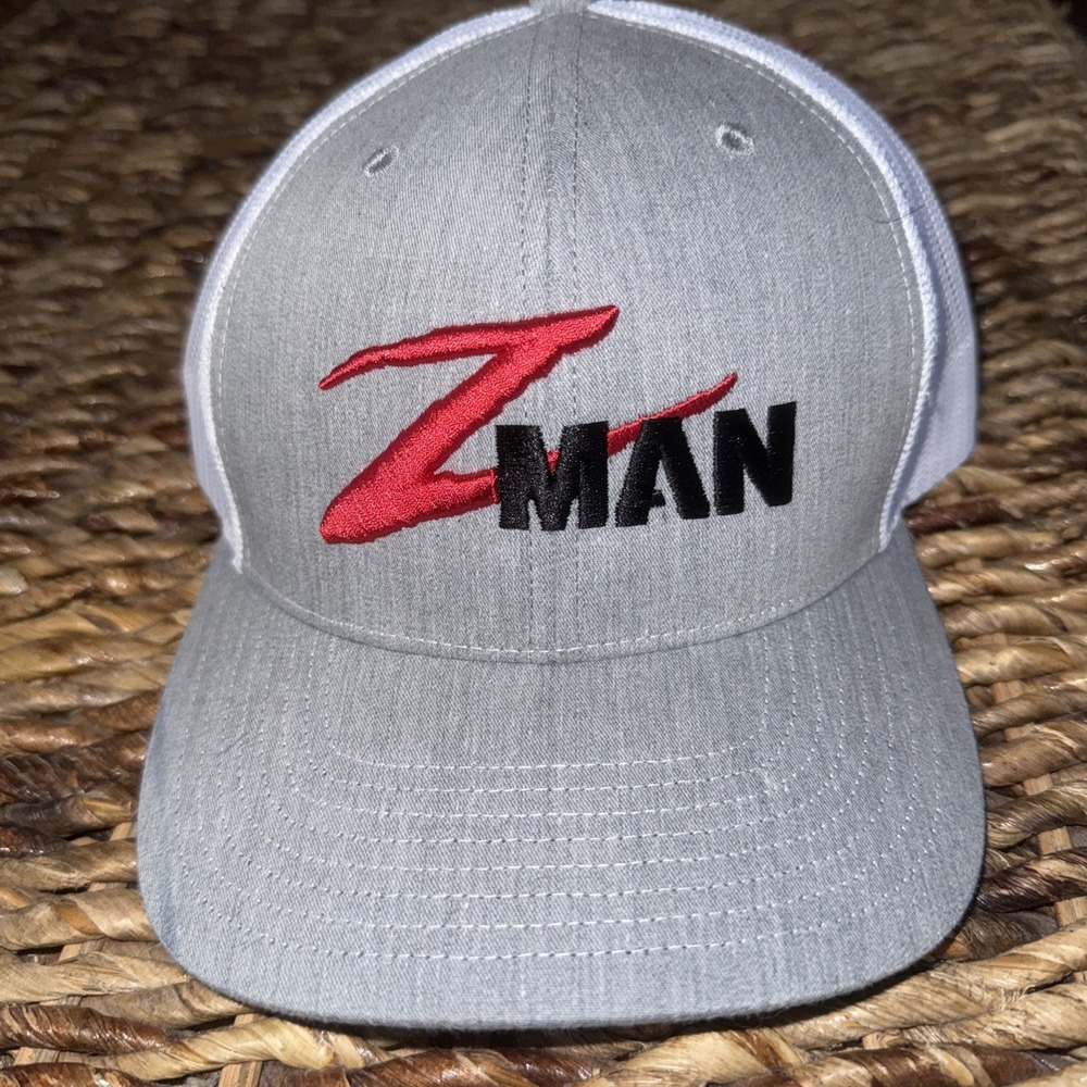 Z-Man Trucker Hat Gray White Snapback Bass Fishing Angler Mesh Cap Adjustable
